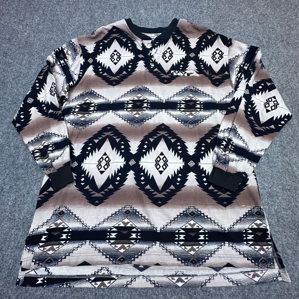 Cumberland Outfitters Henley Shirt L Brown Aztec Pique Knit Long Sleeve Exc Cond